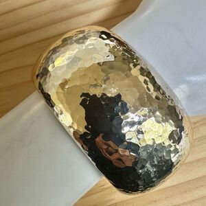 Chunky Hammered Metal Cuff Bangle – Silver Tone Statement Bracelet